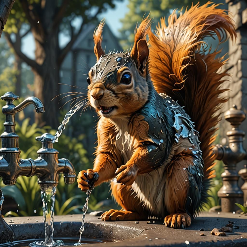 Squirrel Desperate for Water on Hot Day