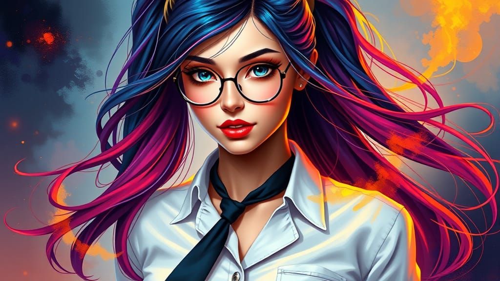 Confident Digital Portrait of a 35-Year-Old Woman in Vibrant...