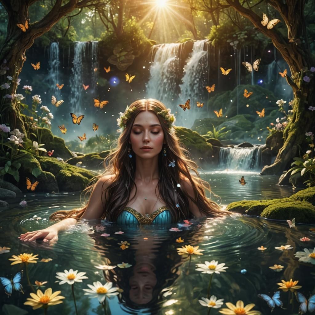 Enchanting Forest: Woman Bathed in Mystical Light