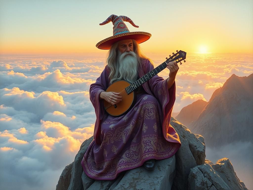 Wizard's Sunset Serenade: An Oil Painting
