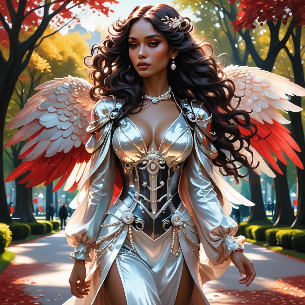 Pearl Outfit Woman with Angel Wings, Hyperdetailed Art