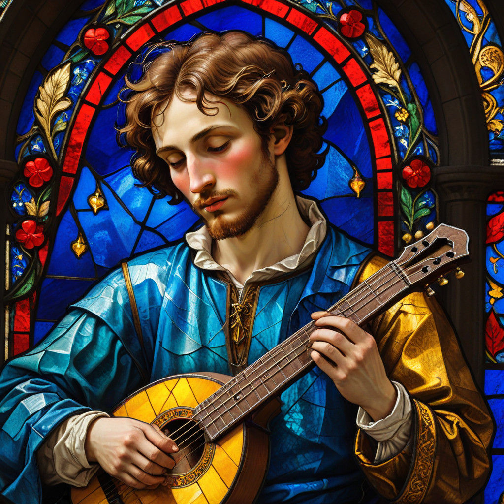 Medieval Gothic Art: Troubadour in Stained Glass