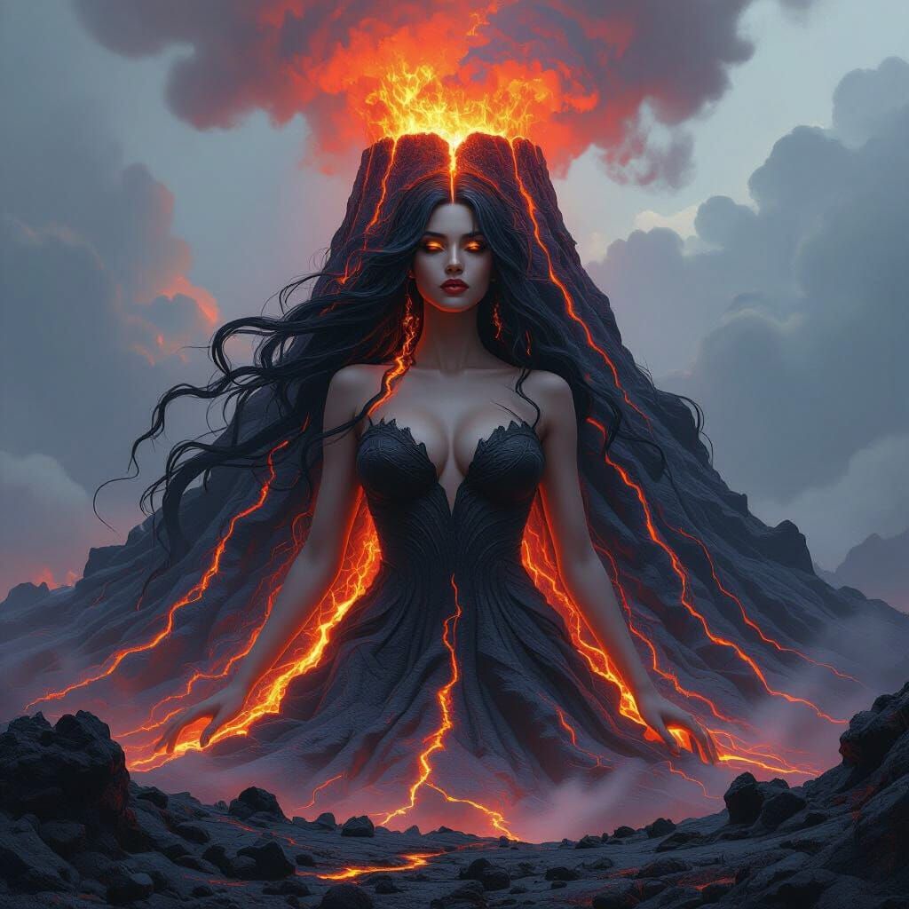 Majestic Lava Woman Volcano in Digital Art Style