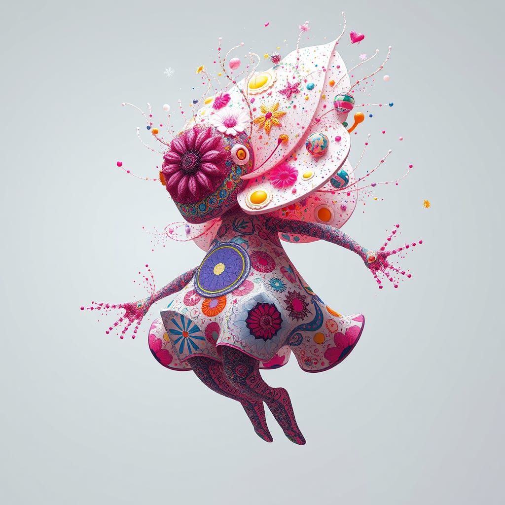 Dreamlike Being in Vibrant, Psychedelic Patterns