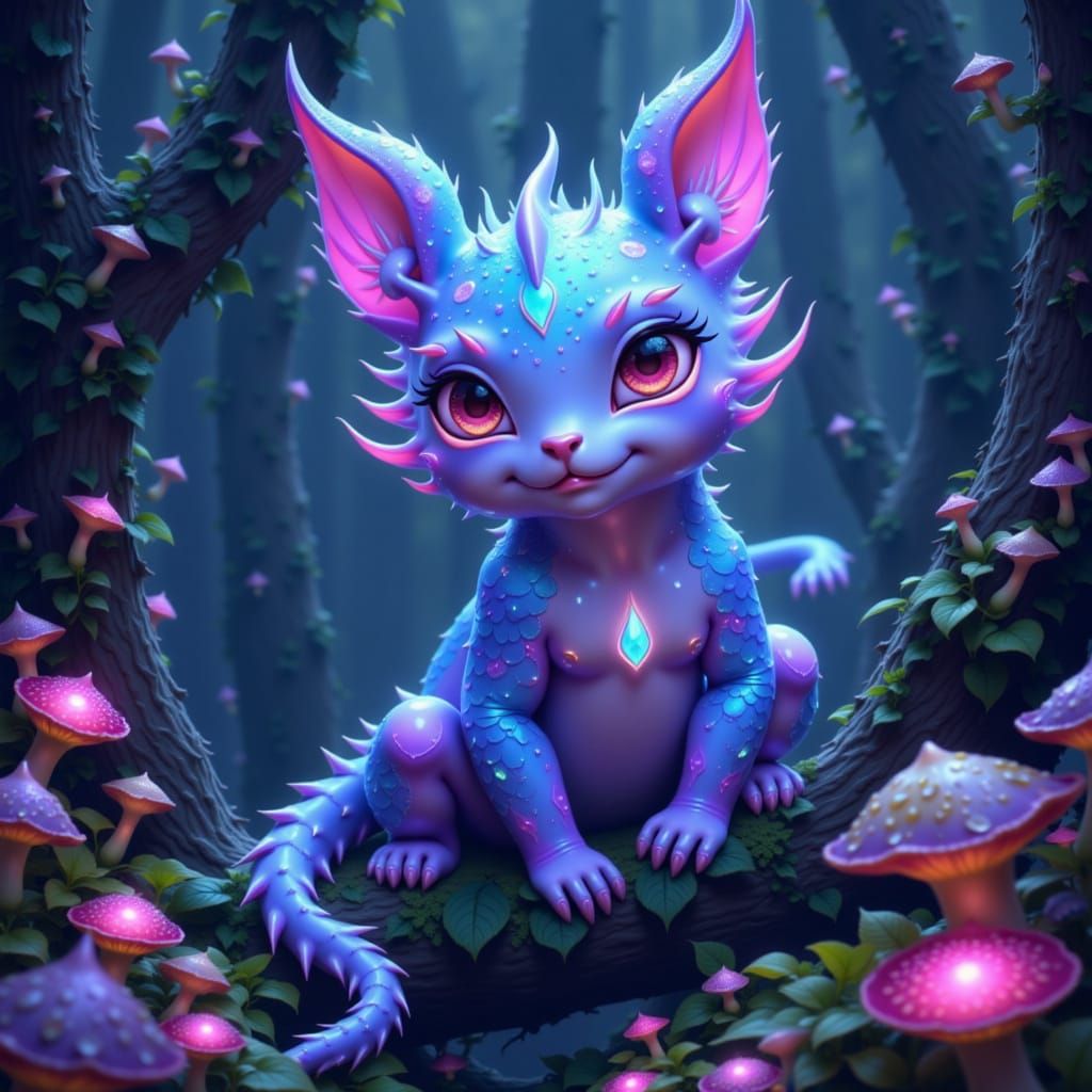 Bioluminescent Creature in Alien Forest