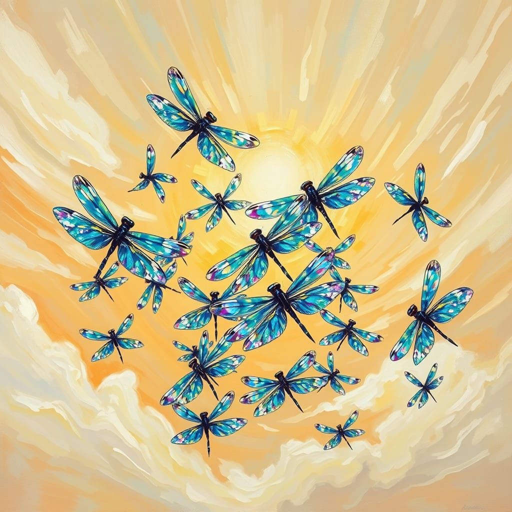 Surreal Neo-Impressionist Dragonflies Dance in Vibrant Airbo...