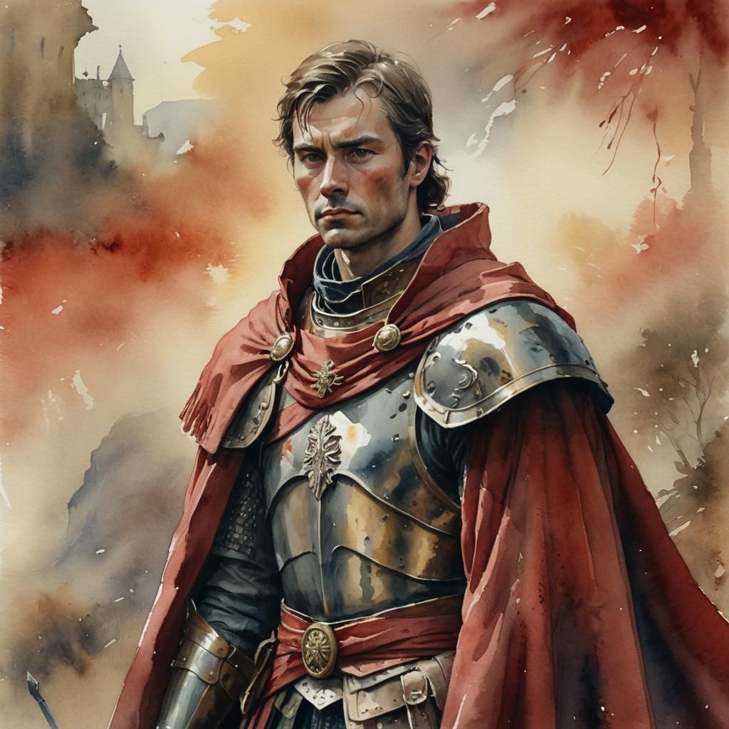 Heroic Soldier in Watercolor Fantasy Portrait
