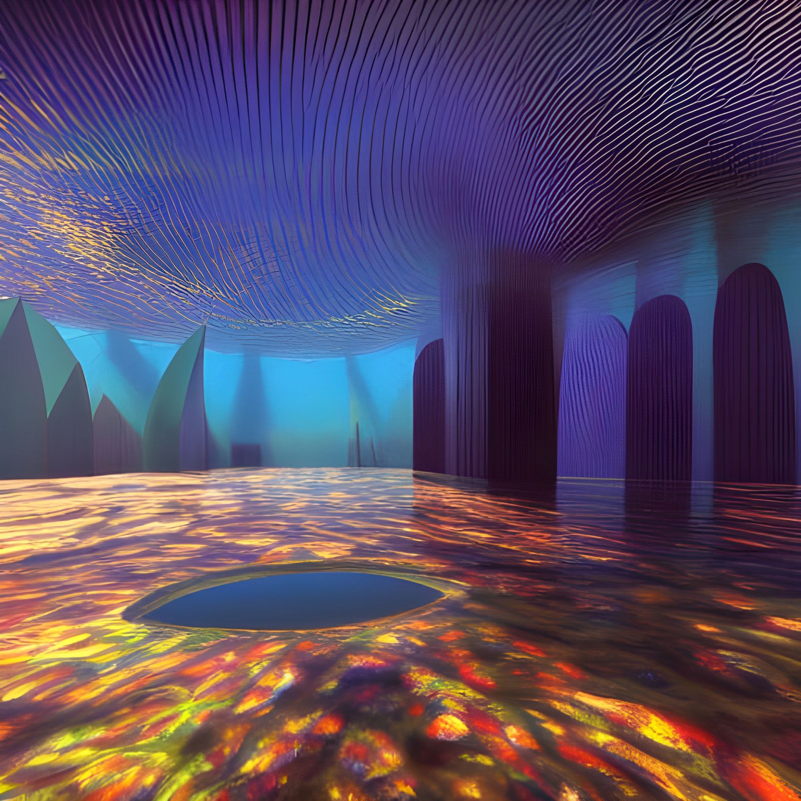 Futuristic Stained Glass Underwater Biosphere