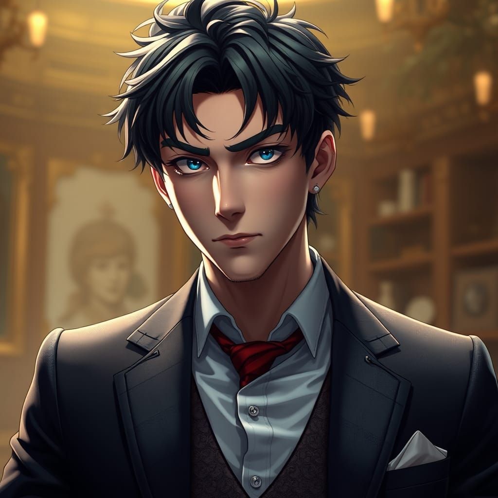 Handsome Professor with Piercing Blue Eyes, in 3D Anime Art