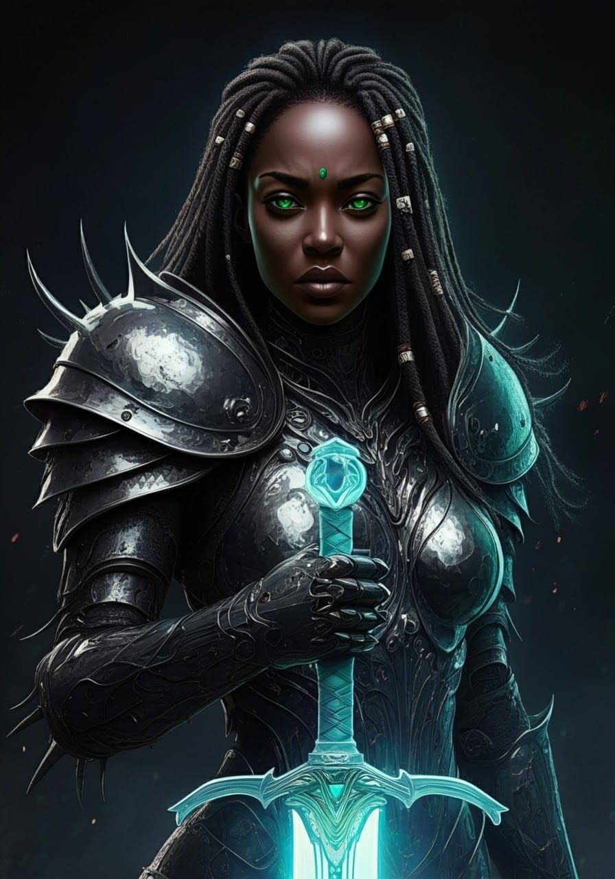 Majestic Black Female Warrior with Ethereal Greatsword
