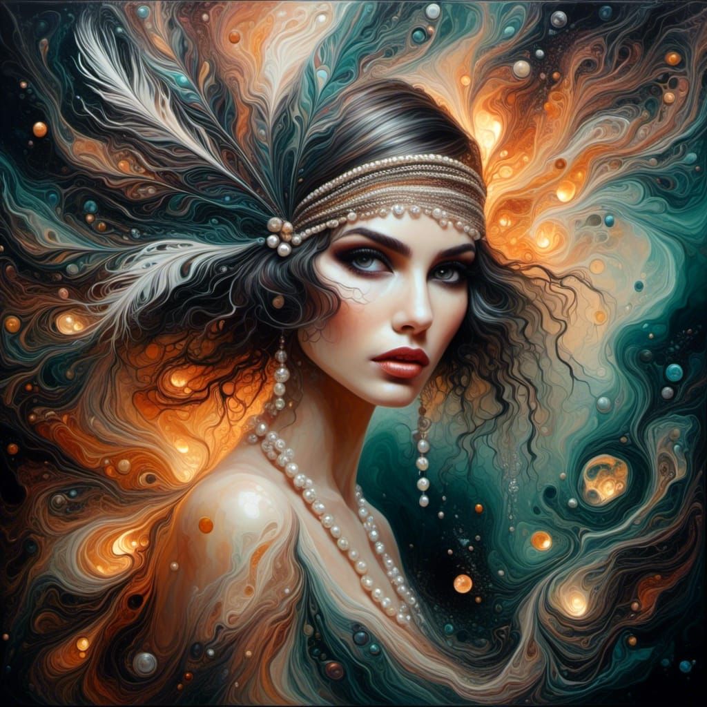 Fiery Flapper: A Liquid Pour Painting Portrait