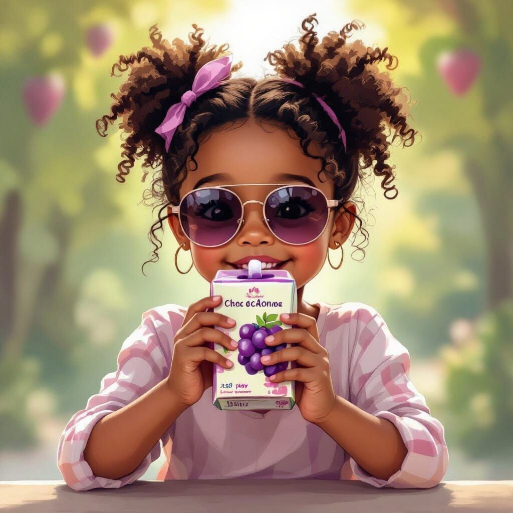Cute Girl Sipping Juice in Pastel Illustration
