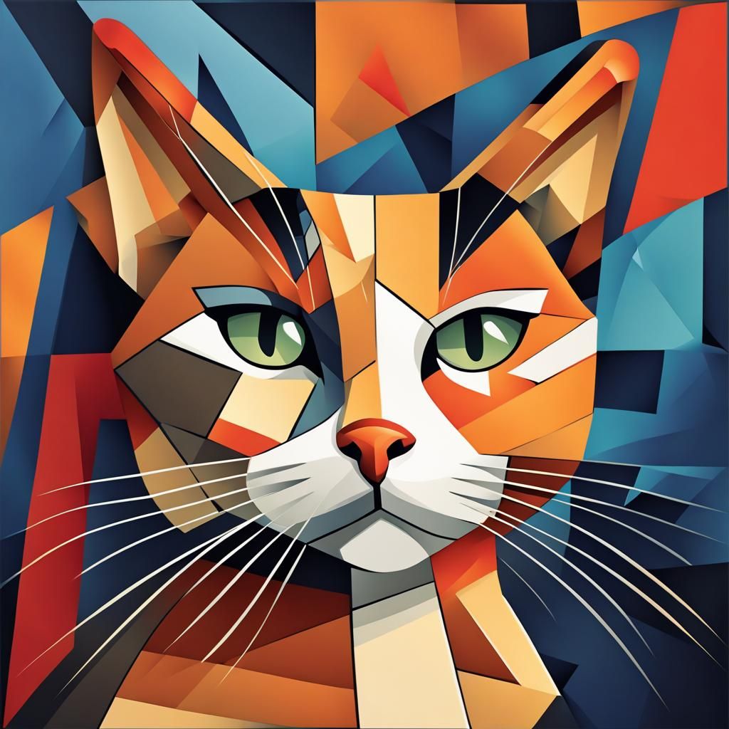 Calico Cat in Cubist Art Deco Style