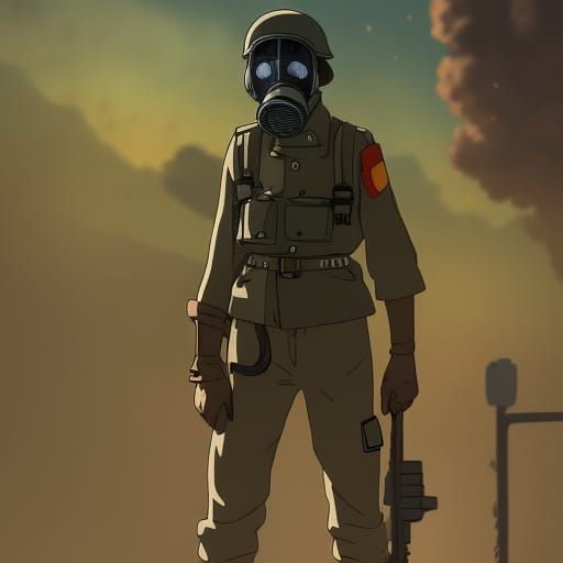 German Soldier in Gas Mask: Anime Key Visual