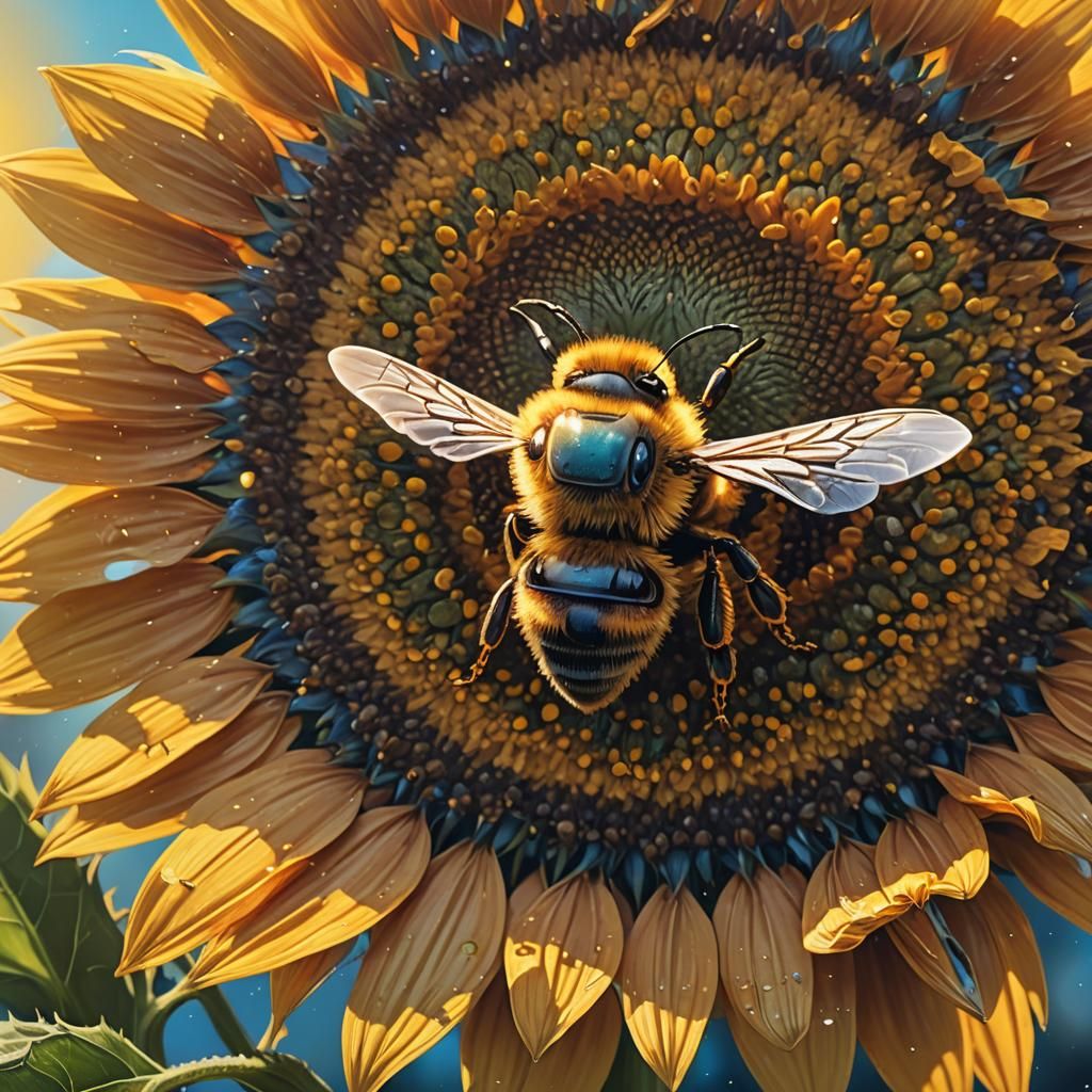 Honeybee Collecting Nectar in Hyper-Realistic Digital Art