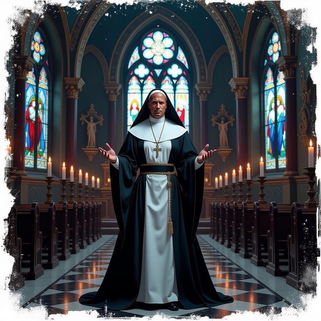 The Rock as a Nun in Ornate Chapel