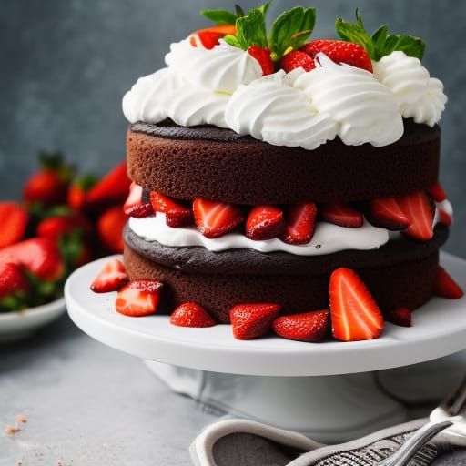 Strawberry Cake with Whipped Cream and Chocolate