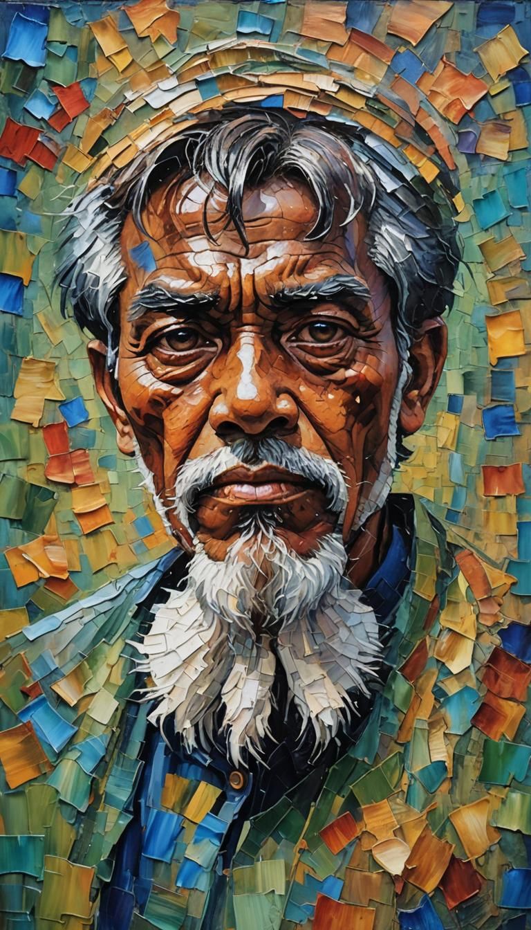 Indonesian Man: Colourful Impasto Oil Painting Portrait