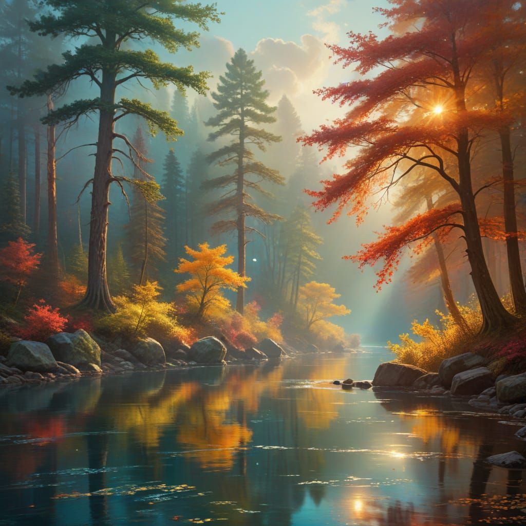 Ethereal Forest Landscape in Vibrant Autumnal Colors