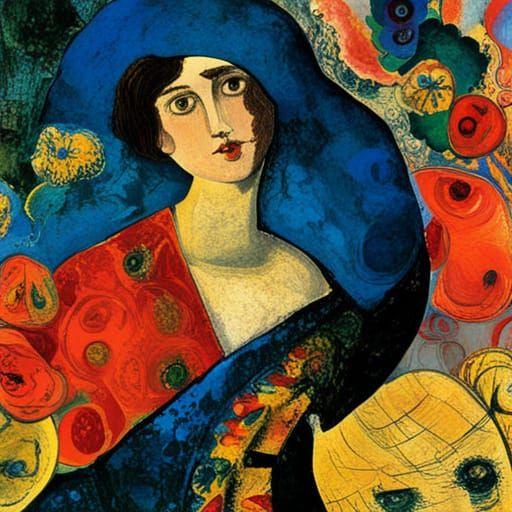 Girl in Surreal Collage with Musical Elements