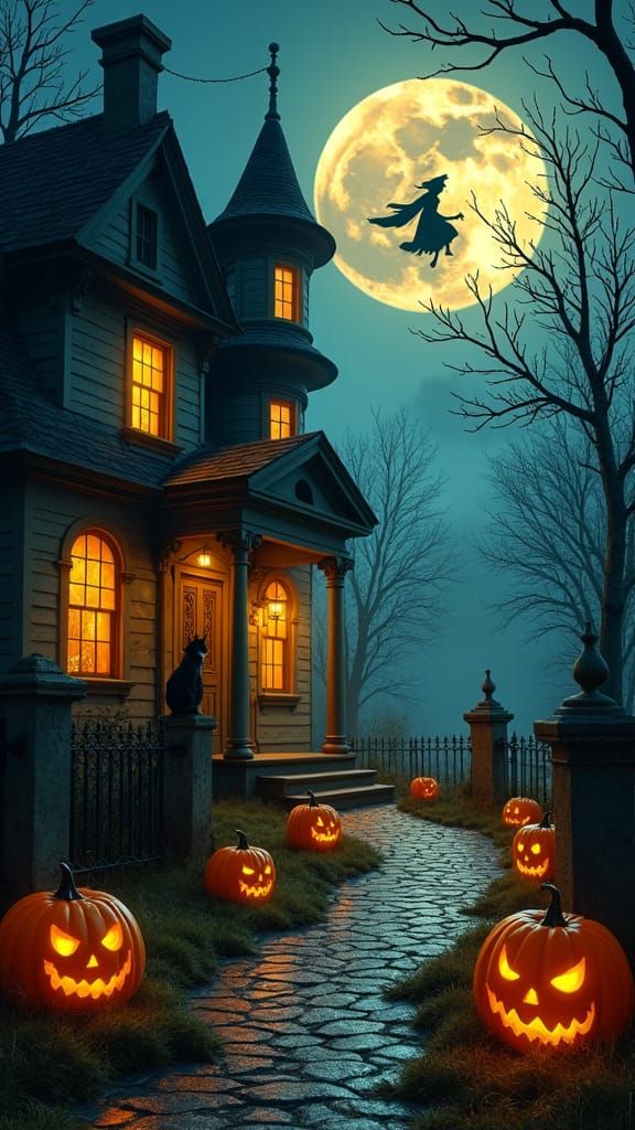 Gothic Victorian Mansion Under a Full Moon