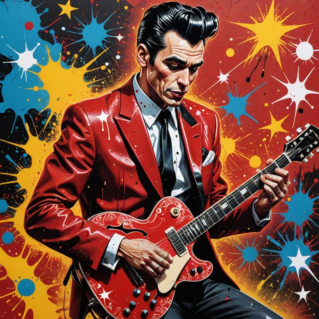 Rockabilly Man Playing Guitar in Pop Art Style