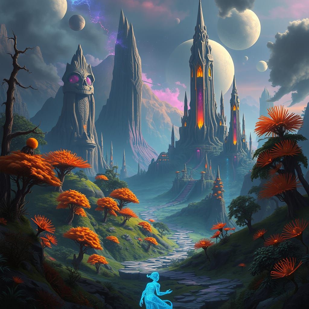 Surreal Equinox Landscape in Vibrant Sci-Fi Concept Art