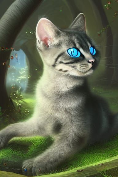 Black Kitten with Blue Eyes: Fantasy Concept Art