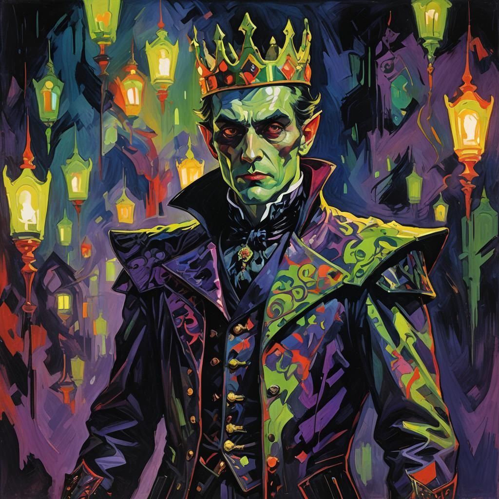 Fluorescent Vampire in Expressionist Twilight Setting