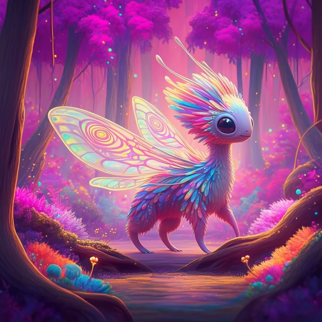 Whimsical Alien in Vibrant, Dreamlike Landscape, J-C Mezière...
