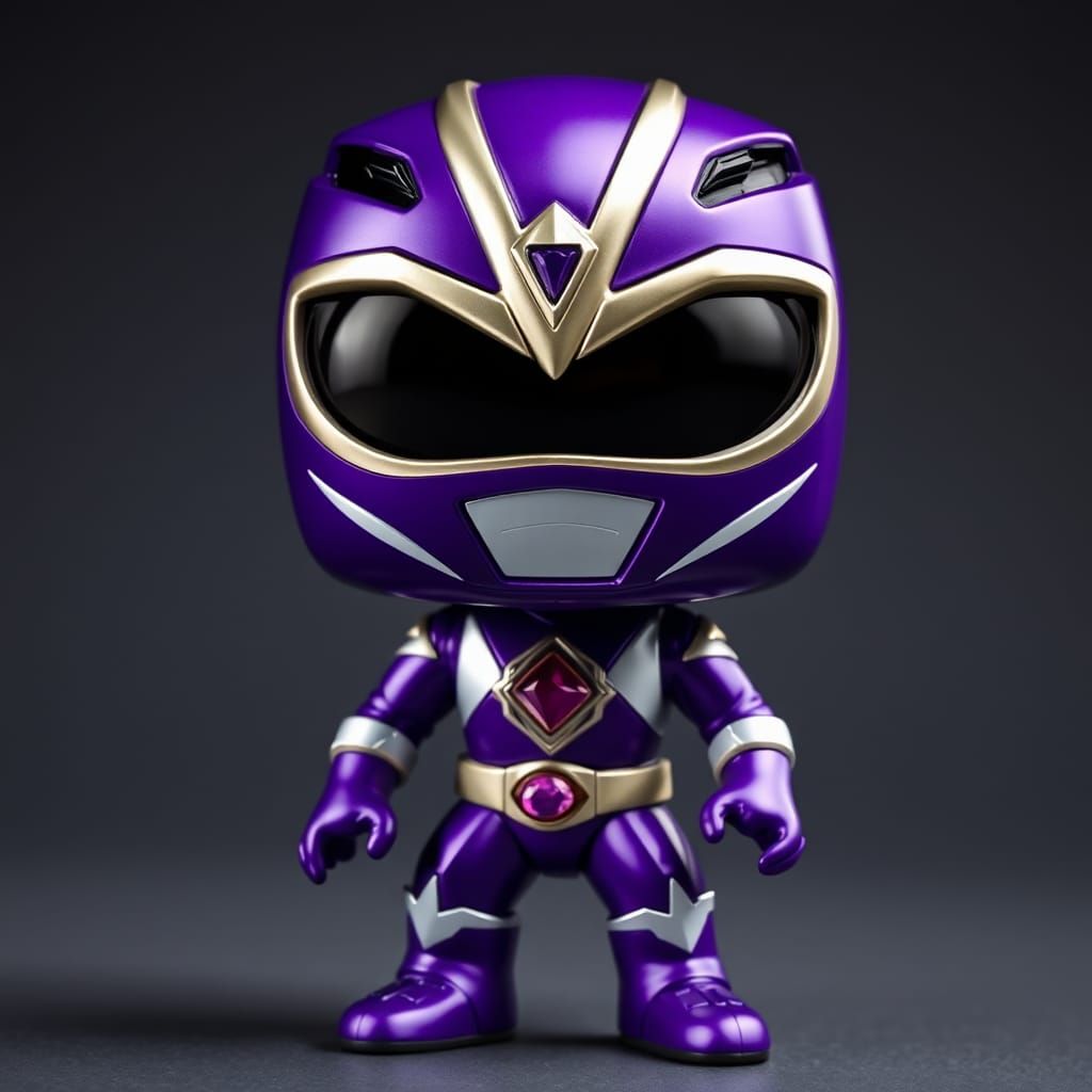 Power Ranger funko pop in purple with a purple gemstone on his chest Spirit of the siren