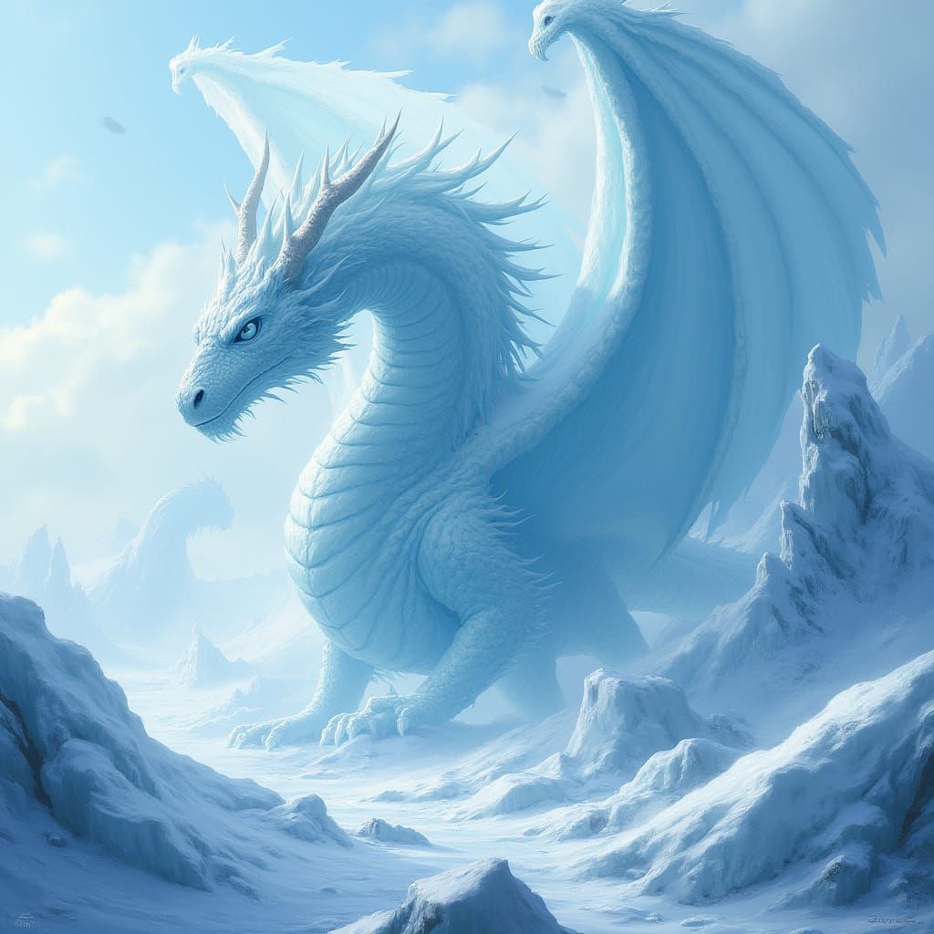 Majestic Ice Dragon on Glacier in Digital Painting Style