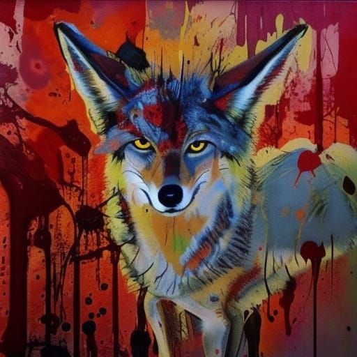 Coyote with Marbling and Splatter Effects