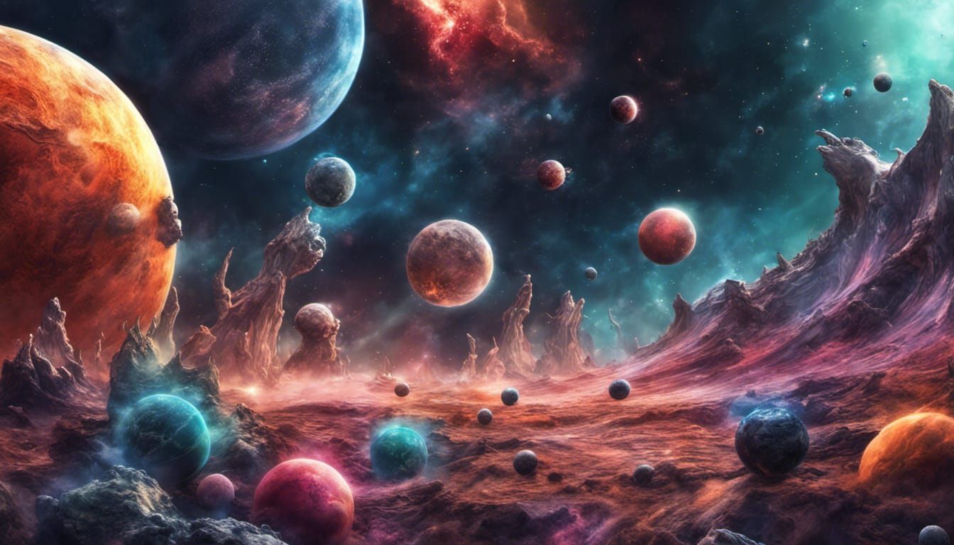 Hyperrealistic Space Monsters in Colorful Universe