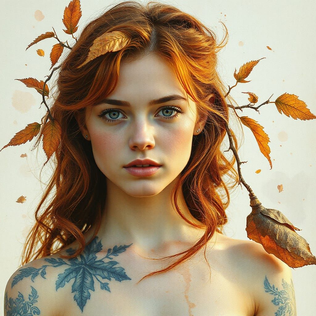 Ethereal Portrait of a Woman in Autumnal Harmony