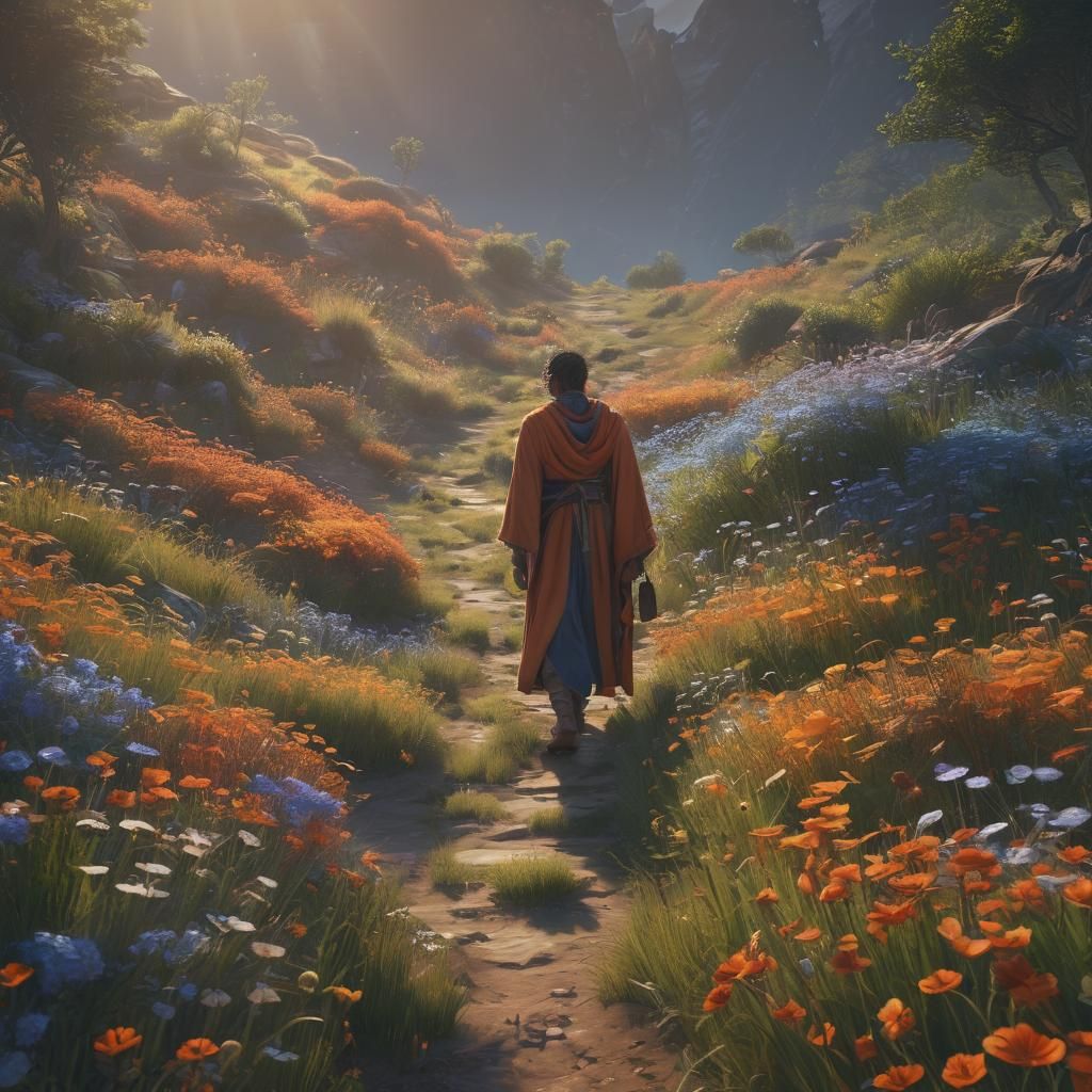 Ethereal Meadow Walker in Dreamy Sunlight