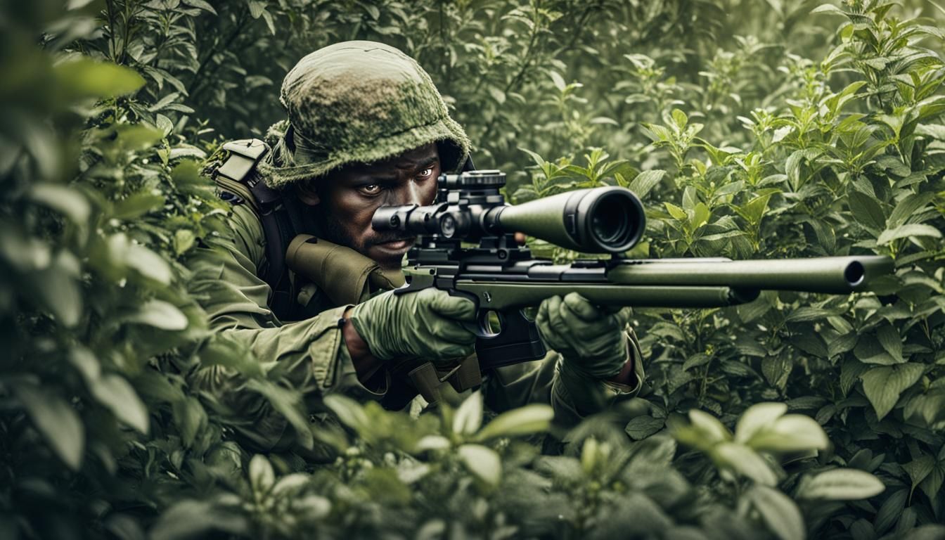 Sniper Hidden in Bushes Taking Aim