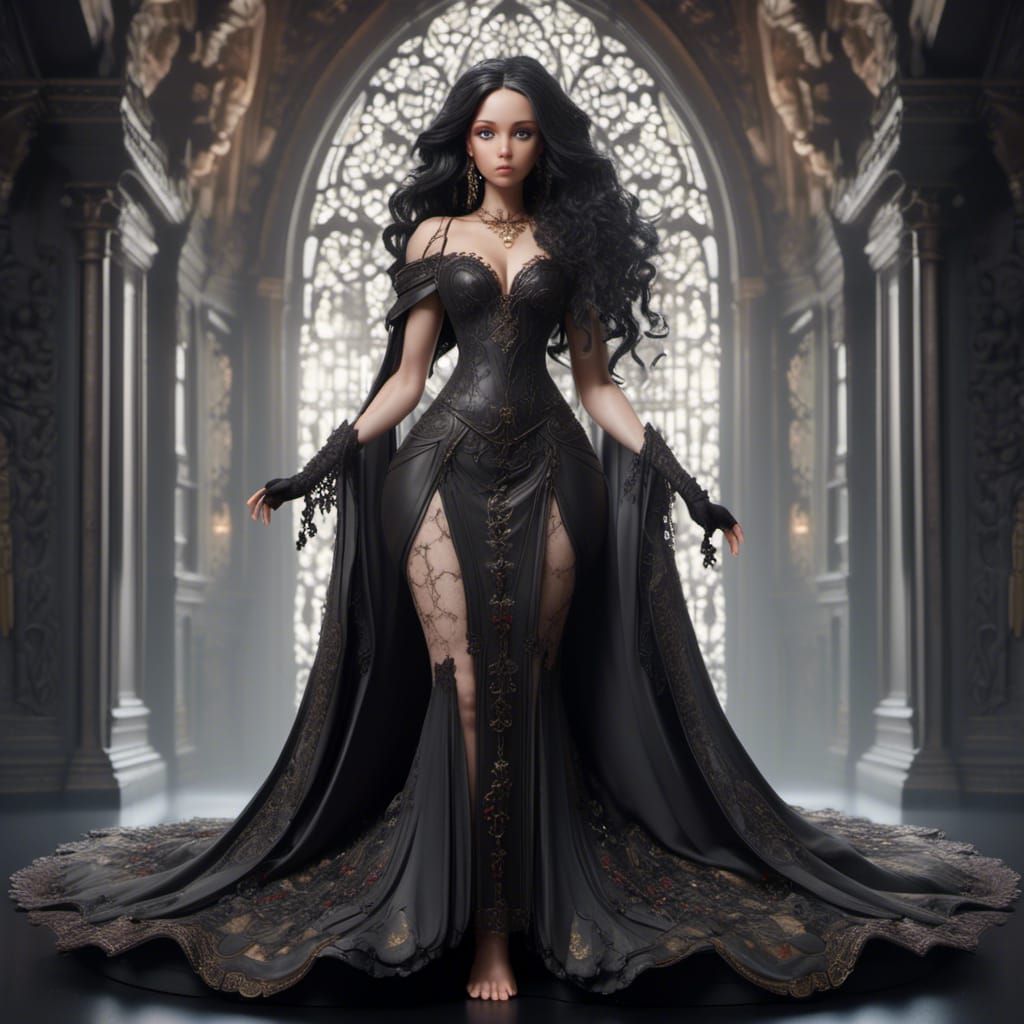 Gothic Woman with Heterochromia in Baroque Setting