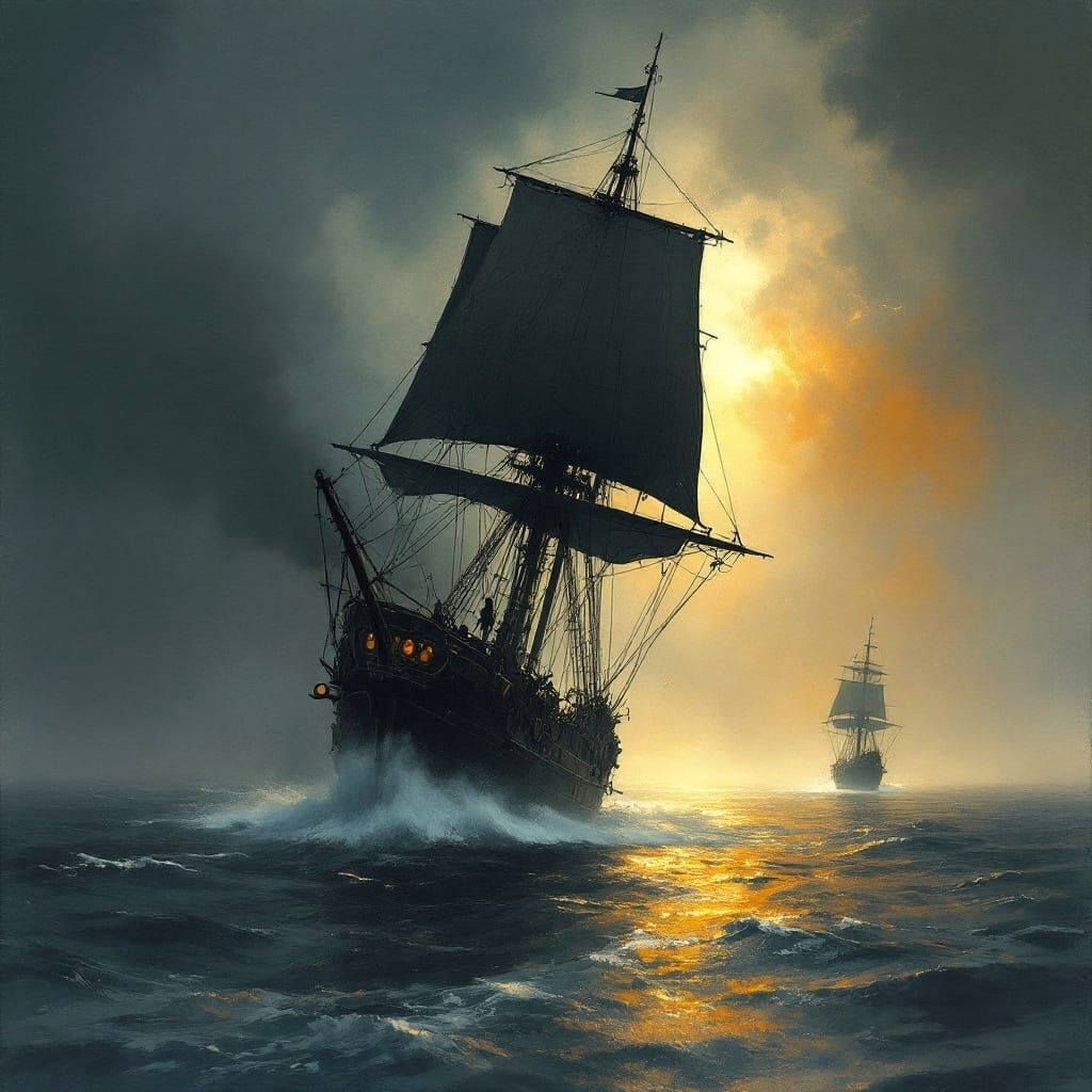 Post-Apocalyptic Ship in Moody Nautical Watercolor