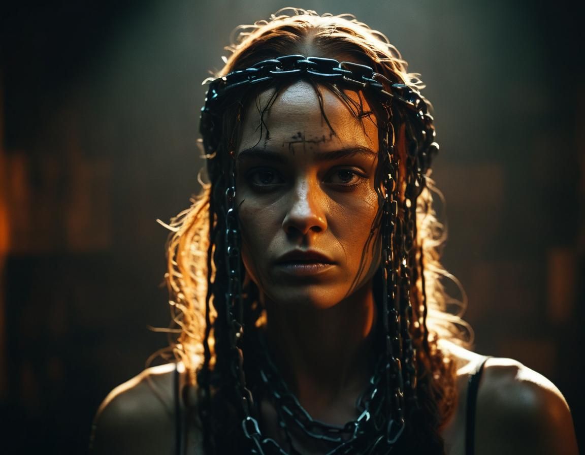Woman with Chains: A Cinematic Film Still