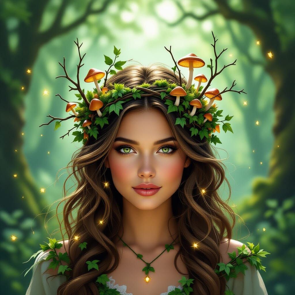 Mystical Forest Crown with Fireflies and Ivy
