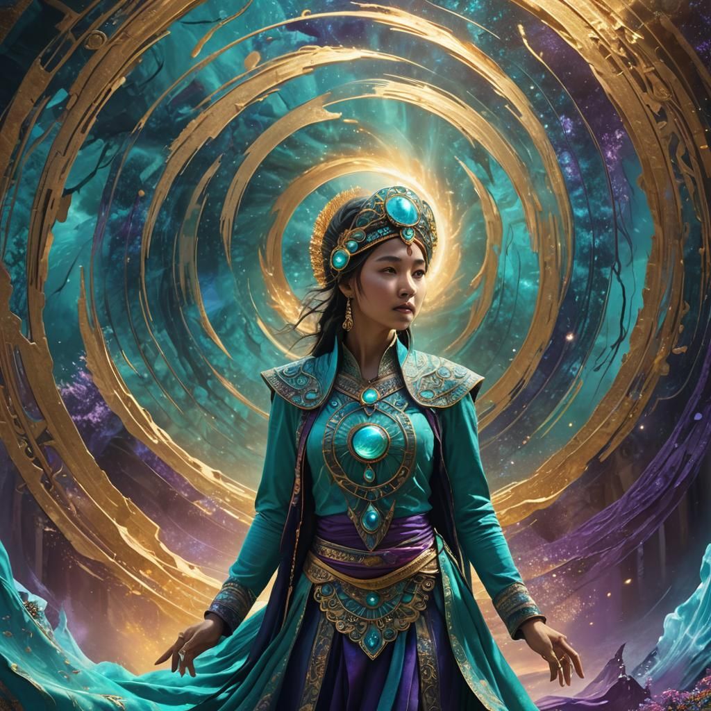 Mystical Woman in Turquoise Outfit: Fantasy Art