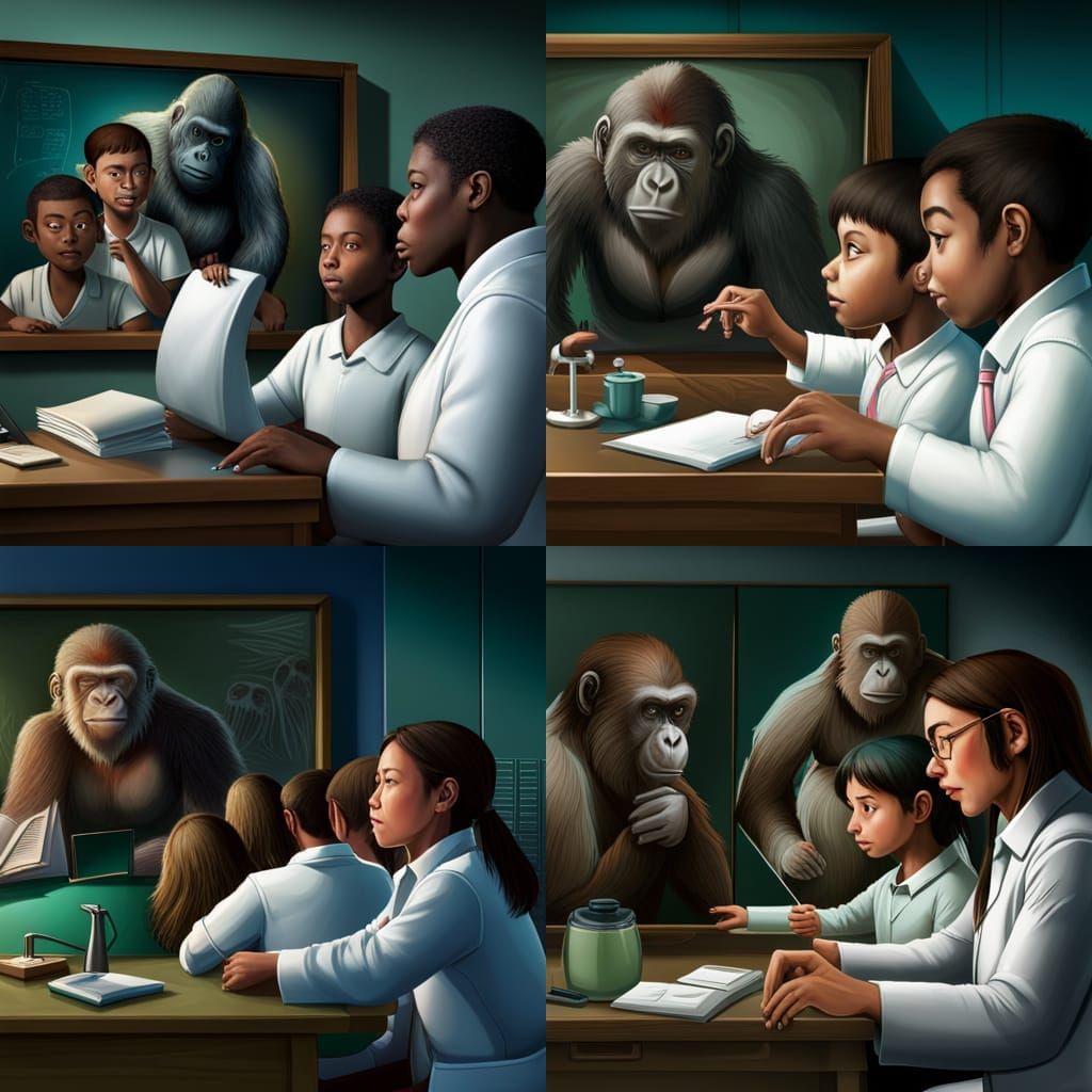 Gorilla Teacher in a Classroom: Hyperrealistic Concept Art