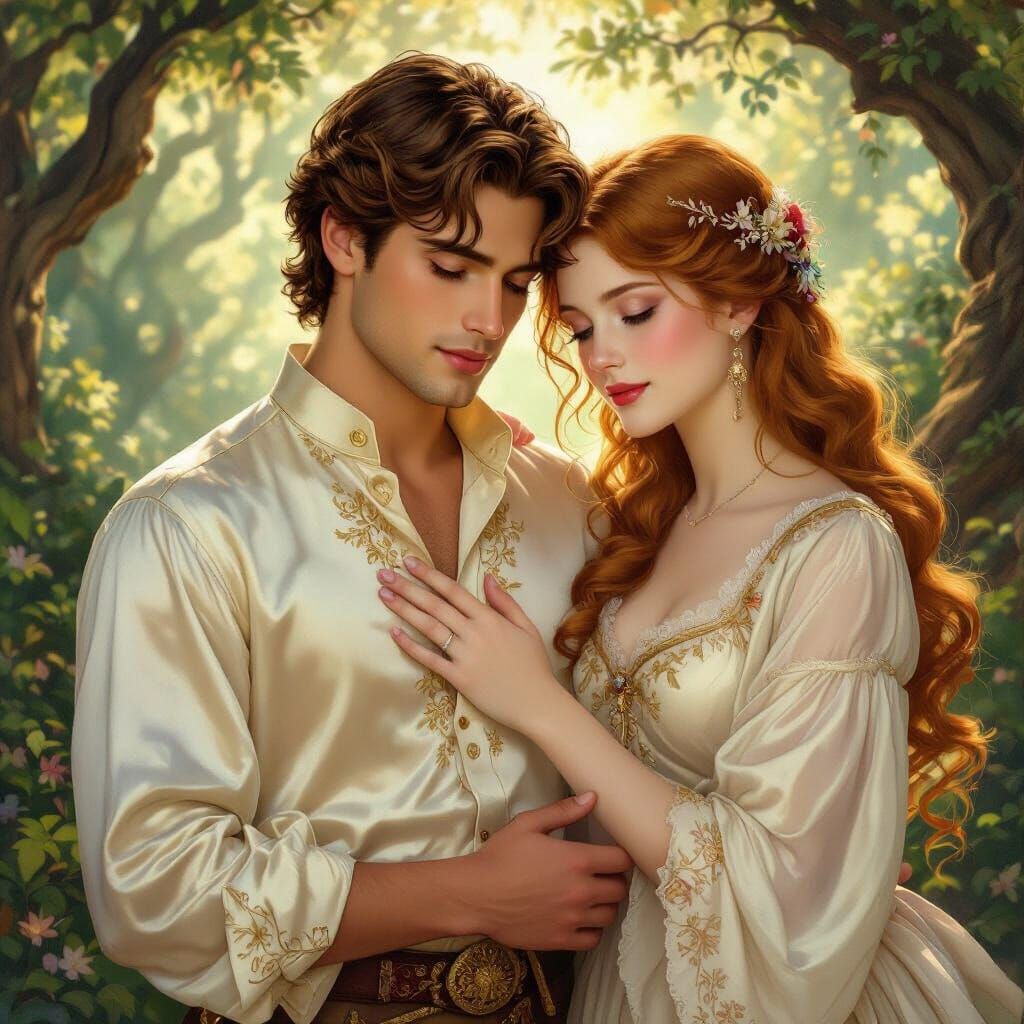Noblewoman Comforts Young Prince in Enchanted Forest
