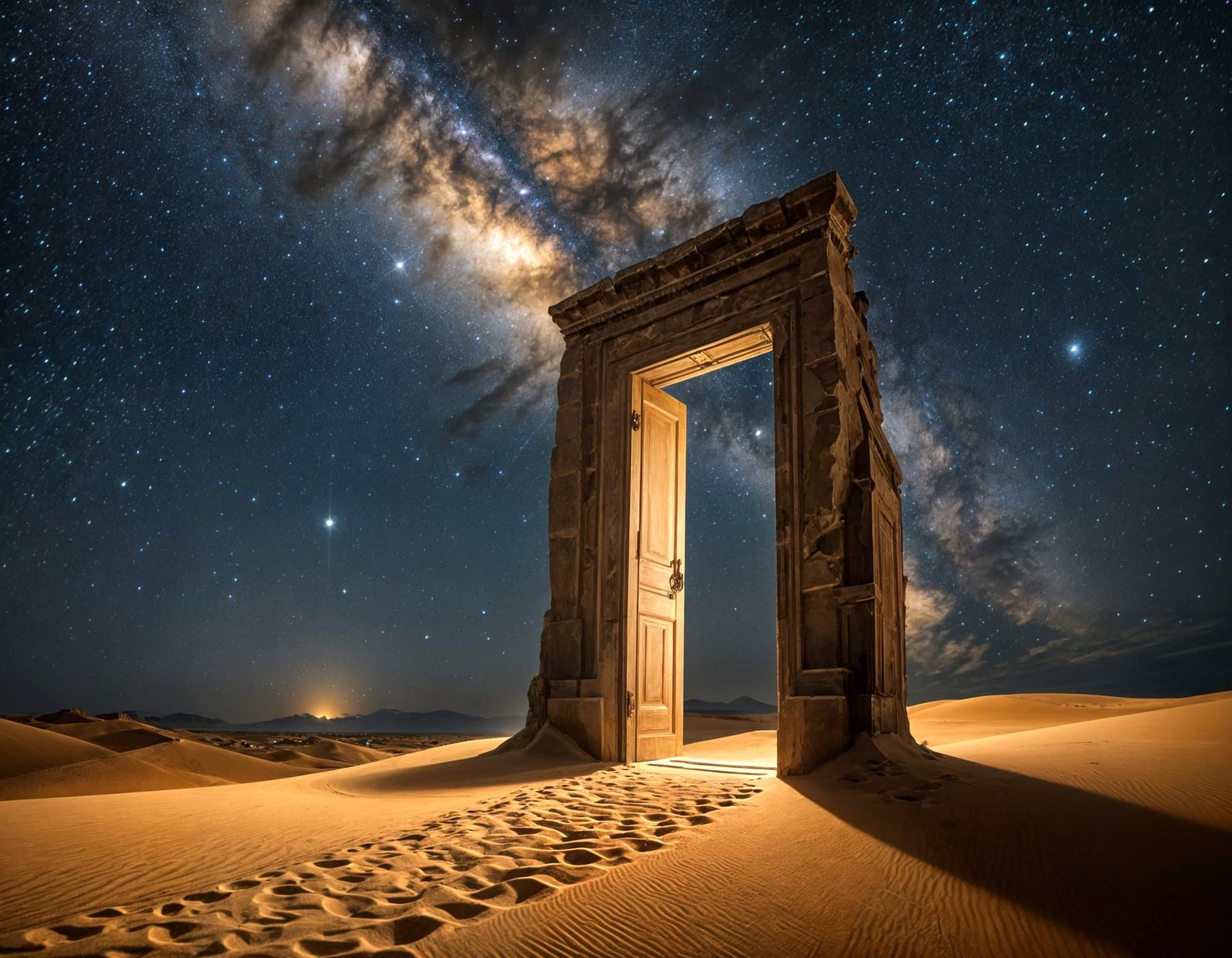 Glowing Doorway Reveals Starry Sky
