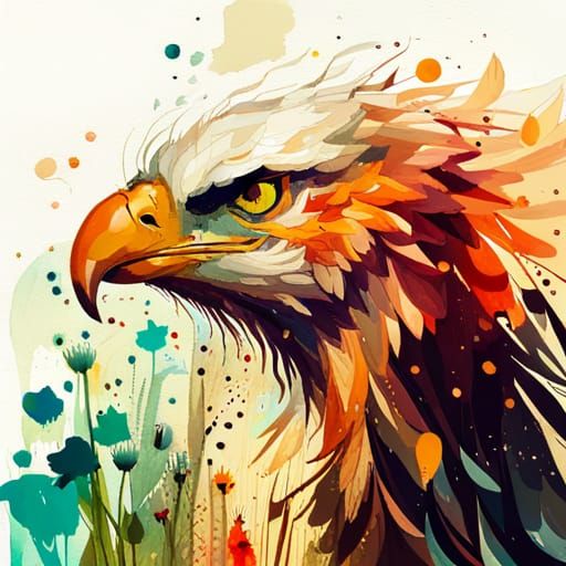 Colorful Eagle in Watercolor Splash Art Style