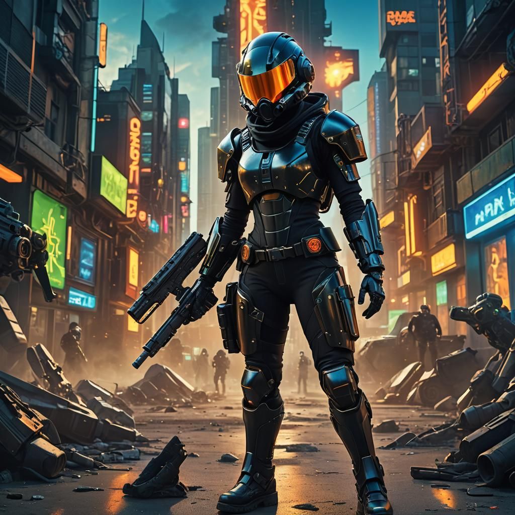 Futuristic Soldier in Matte Painting Style