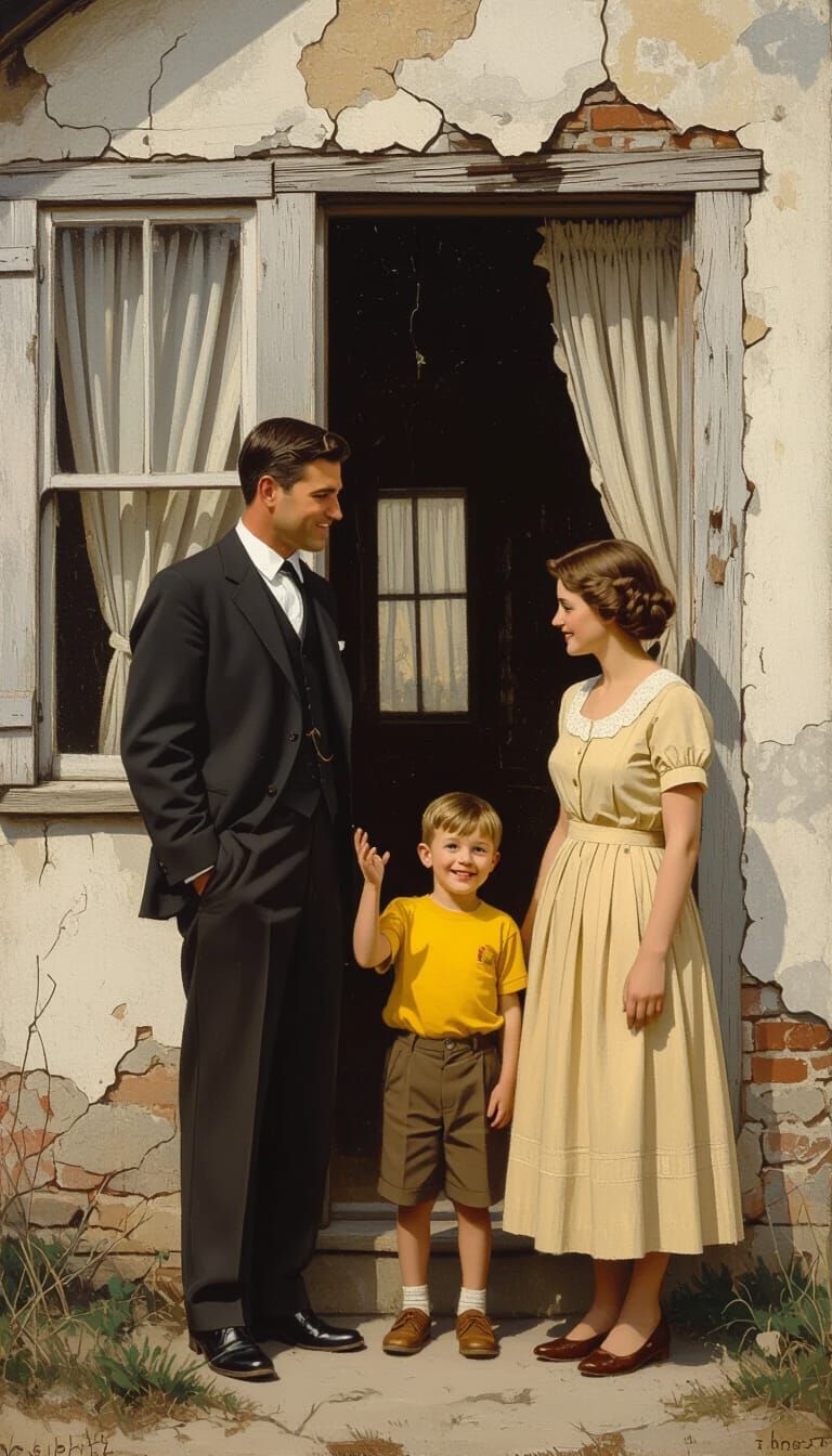 Heartwarming Family Scene in Rockwell-esque Style