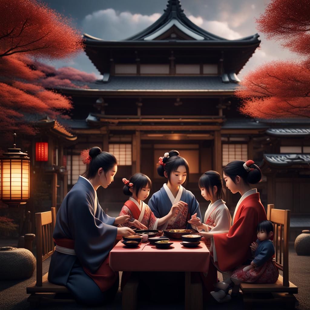 Japanese Family Dinner in Traditional Home