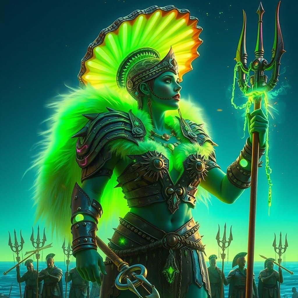 Iridescent Amazon Warrior Leads Fish Men Invasion